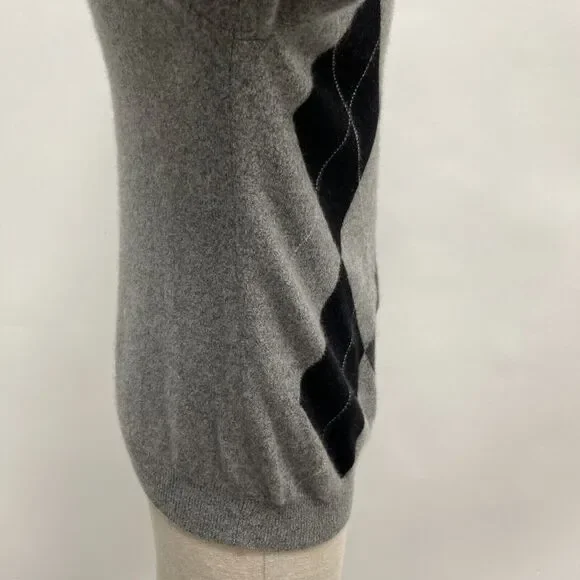Northern Isles Sweater Medium Gray Argyle Diamond 100% 2 Ply Cashmere V-Neck